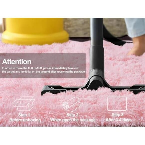 Pink Fluffy Area Rug 5x7 Soft Shaggy Carpet for Living Room Bedroom Kids Room - Picture 6 of 7